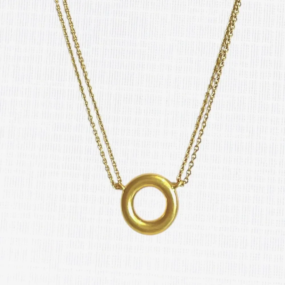 Madewell Circle Chain Necklace Gold Tone Round Pendant Double Chain Gold Plated - Picture 7 of 7